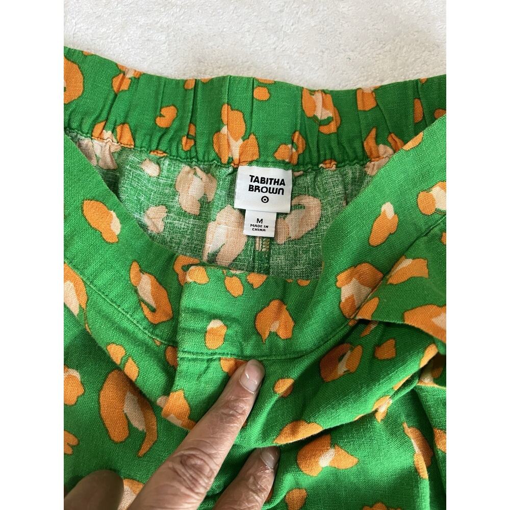 Summer Chic Resort vibrant Green & Orange Spotted Linen Blend Shorts Medium - Picture 6 of 6